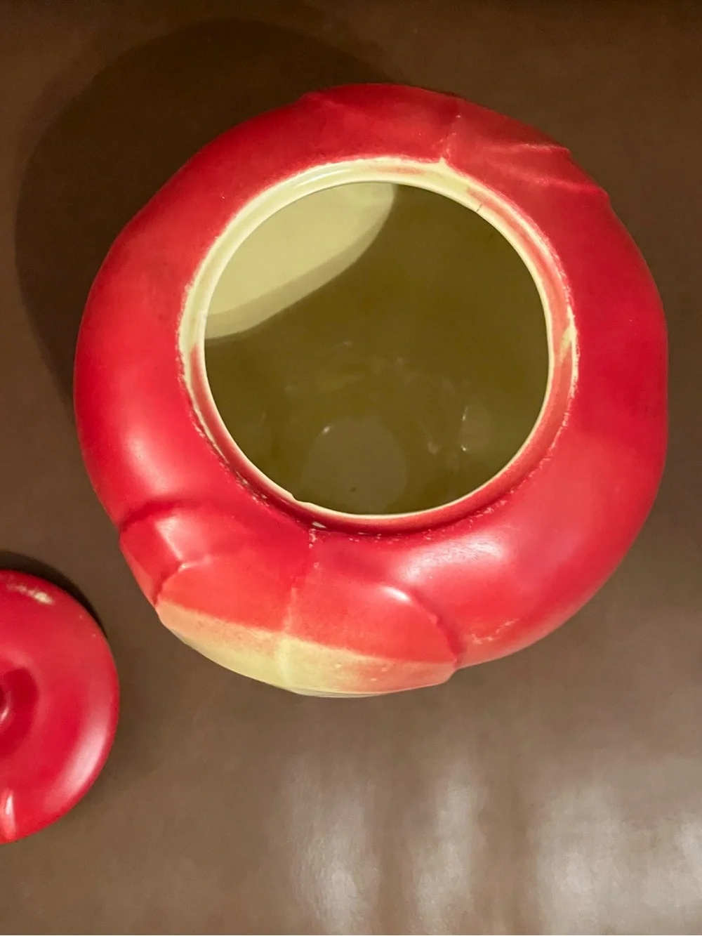 Two-Tone Red and Cream Apple Ceramic Storage Jar